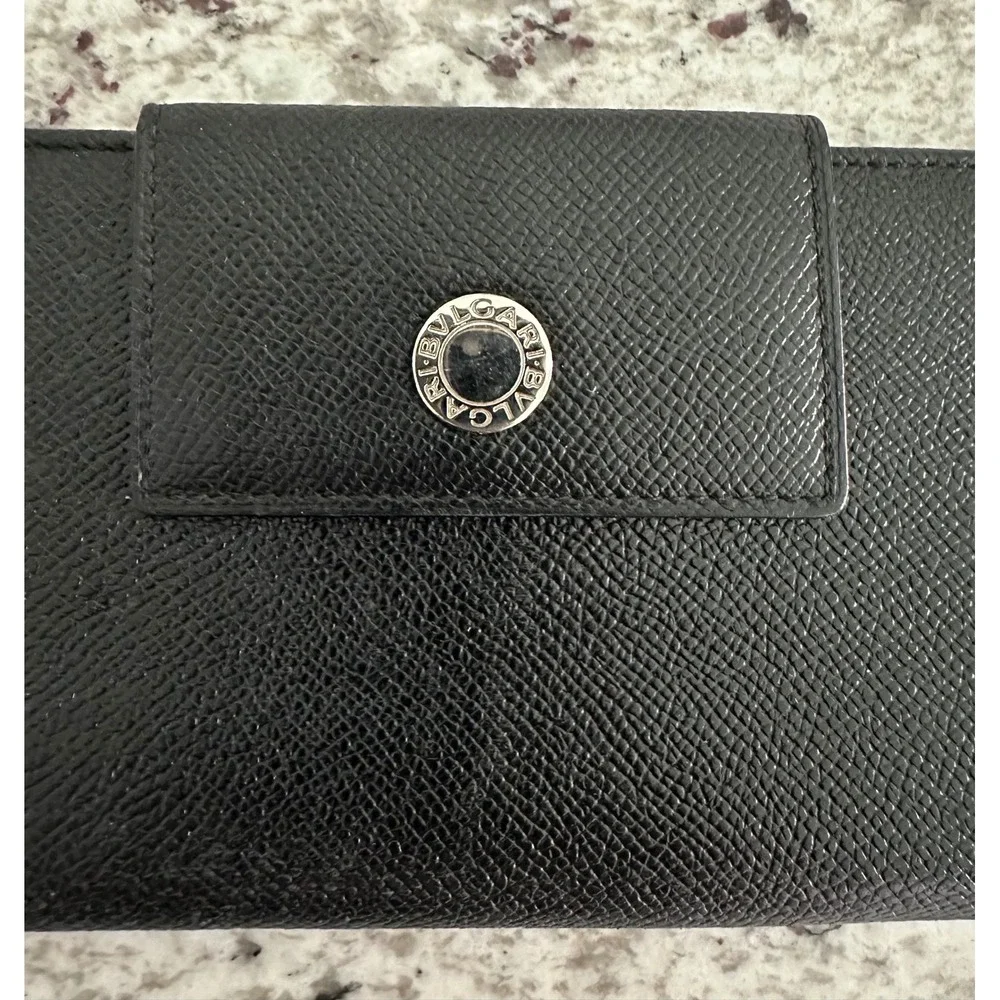 BVLGARI black leather shw long wallet